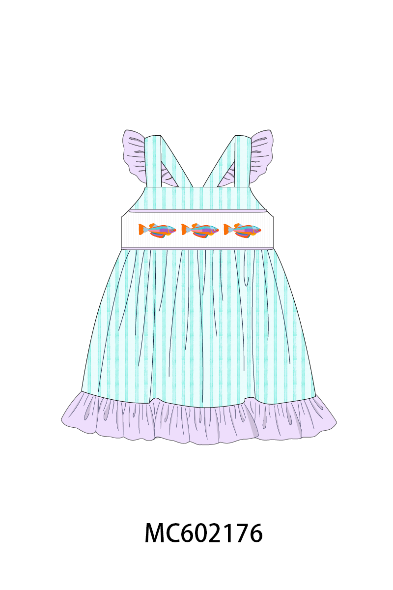 PO81 Mint neon tetra fish embroidery stripe ruffle collection