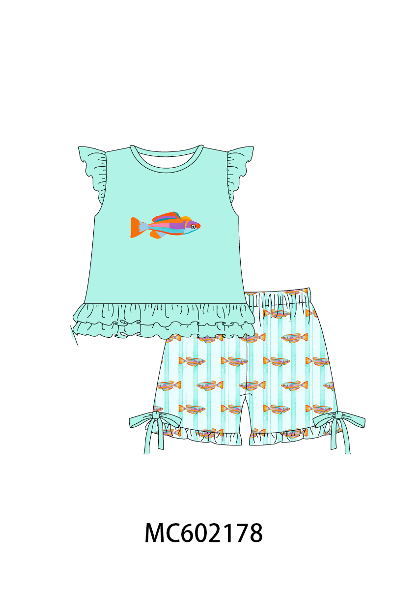 PO81 Mint neon tetra fish embroidery stripe ruffle collection