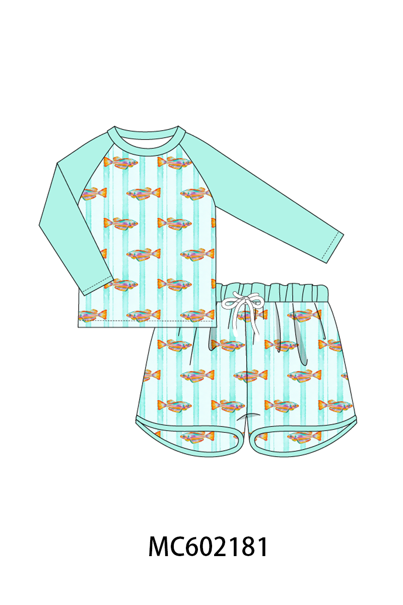 PO81 Mint neon tetra fish embroidery stripe ruffle collection