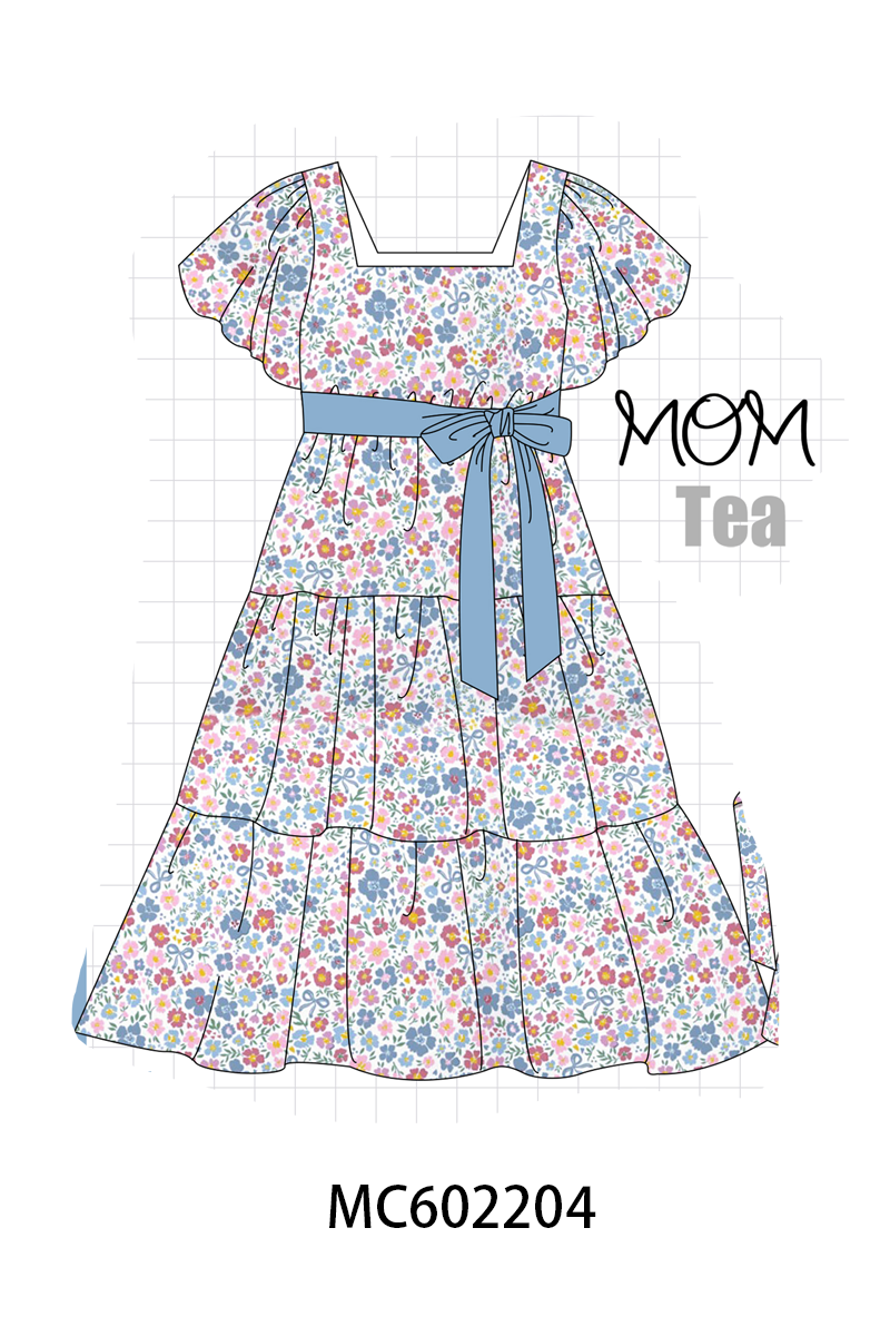 PO81 Blue floral smocked bow collection