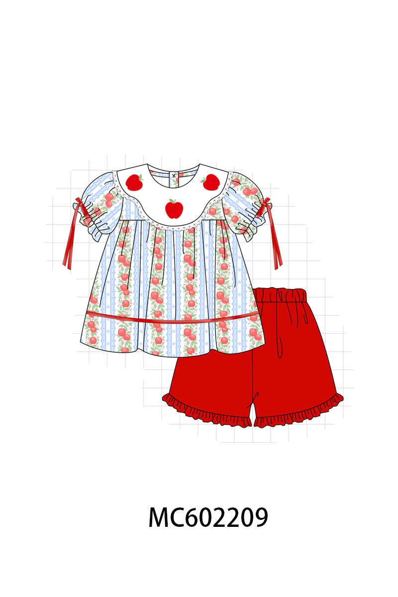 PO81 Red back to school apple embroidery print collection