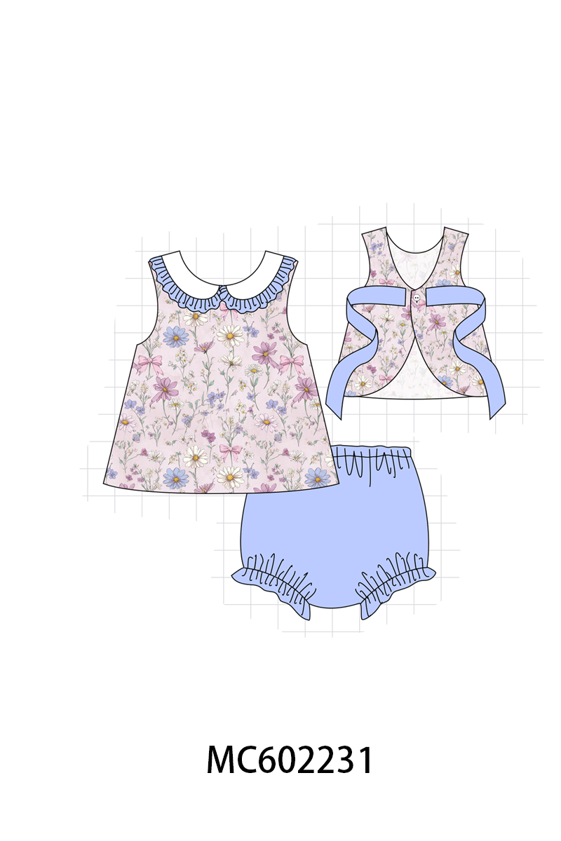 PO81 Purple garden floral print ruffle collection