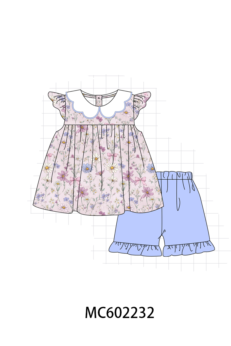 PO81 Purple garden floral print ruffle collection