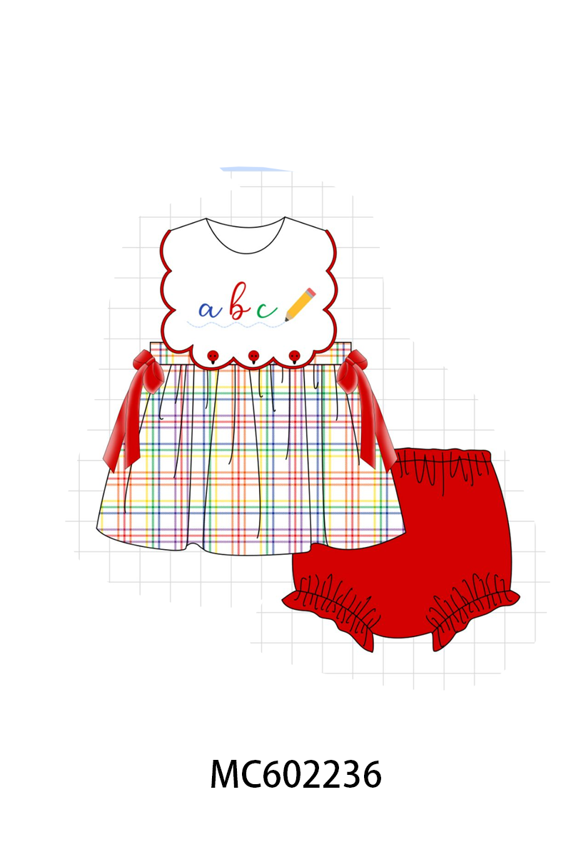 PO81 Red back to school pencil abc embroidery plaid collection