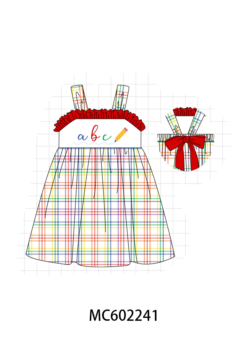 PO81 Red back to school pencil abc embroidery plaid collection