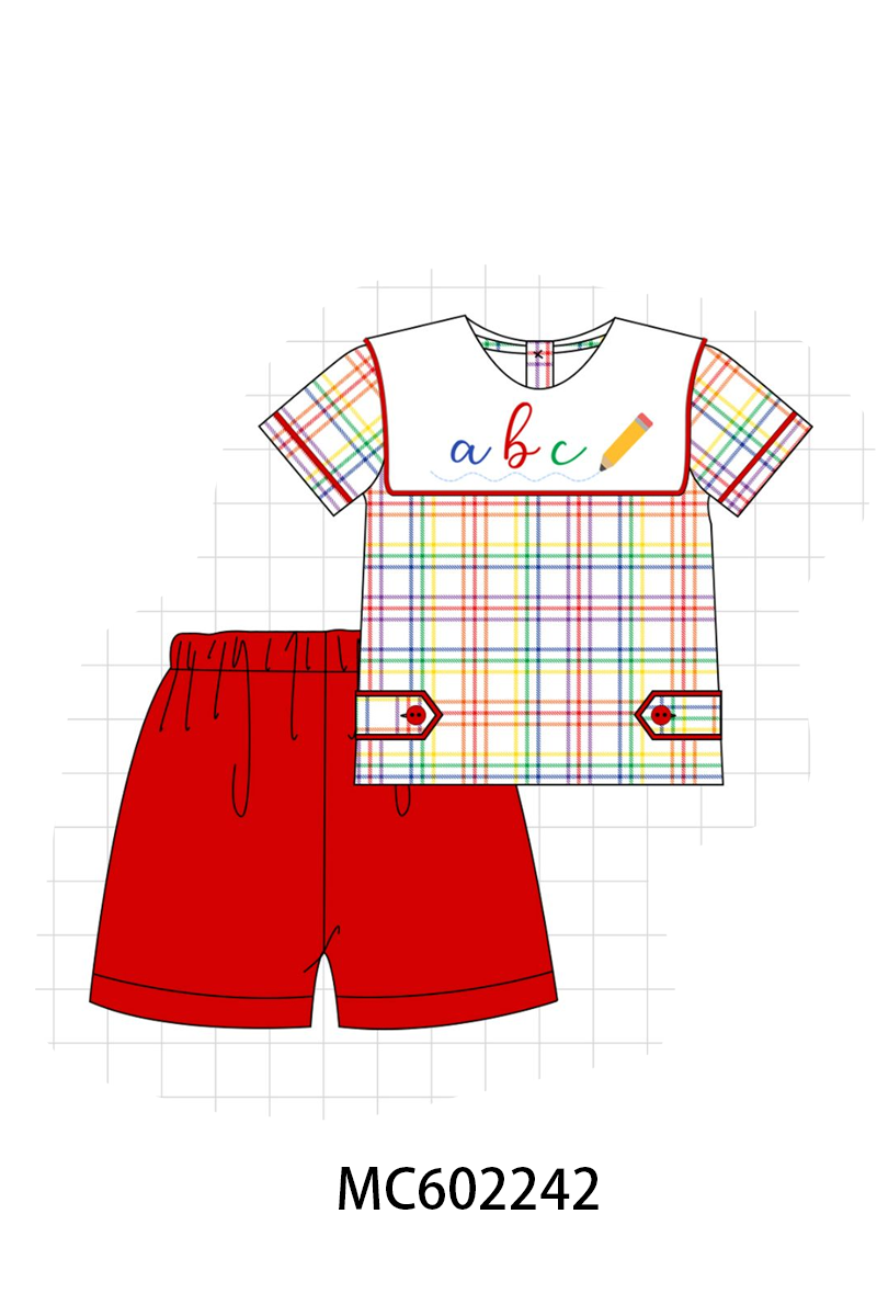 PO81 Red back to school pencil abc embroidery plaid collection