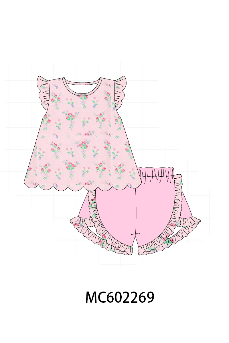 PO81 Pink floral print ruffle collection