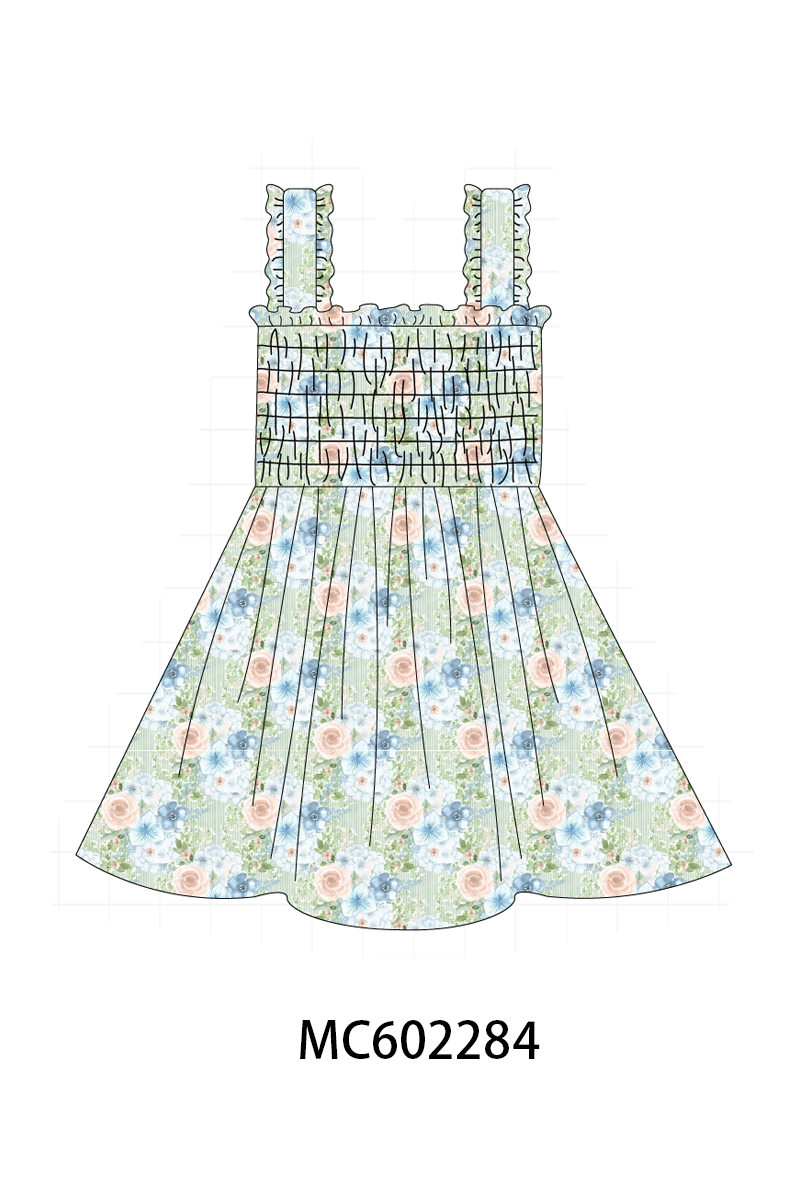 PO81 Mint floral print smocked collection