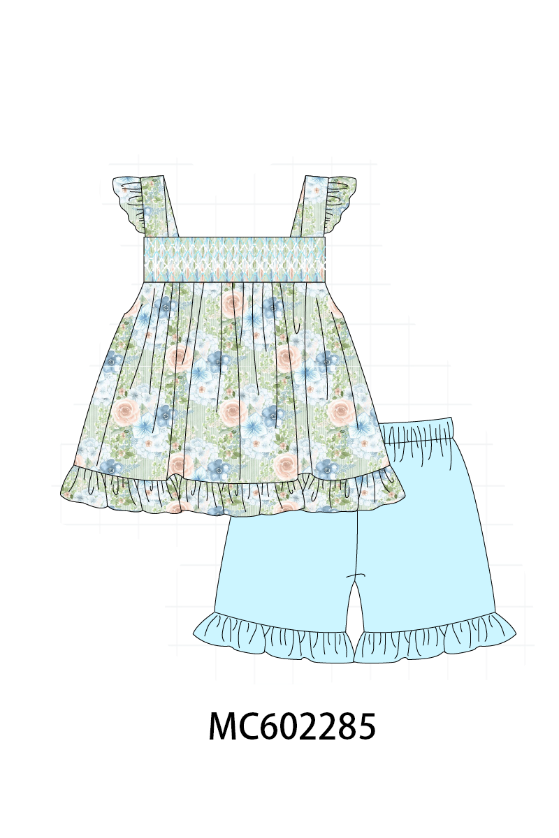 PO81 Mint floral print smocked collection