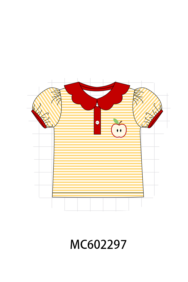 PO81 Back to school pencil apple bus embroidery stripe top collection
