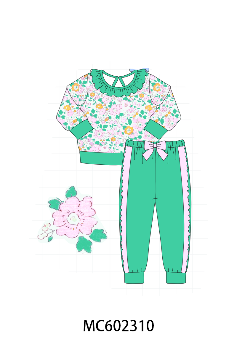 PO82 Floral print bow ruffle pants set collection