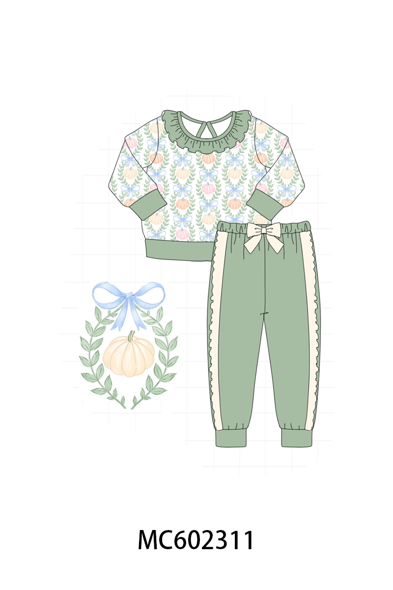 PO82 Floral print bow ruffle pants set collection