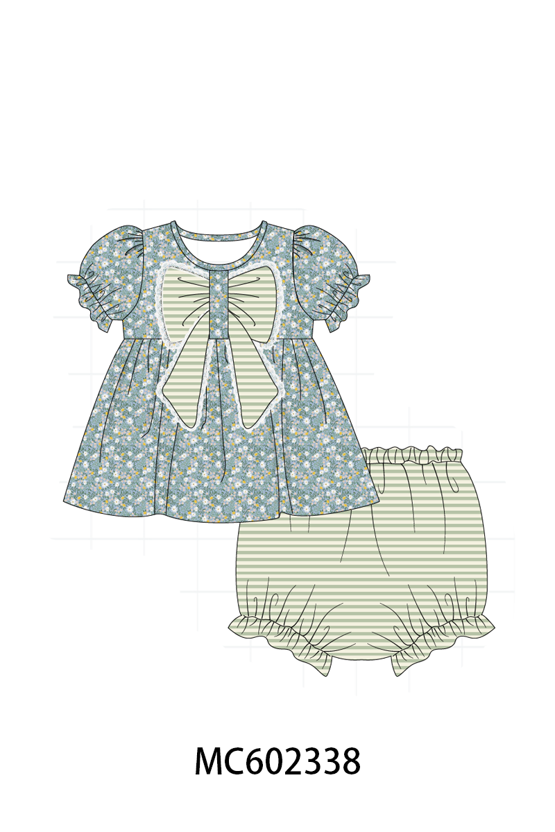 PO82 Teal floral lace bow stripe collection