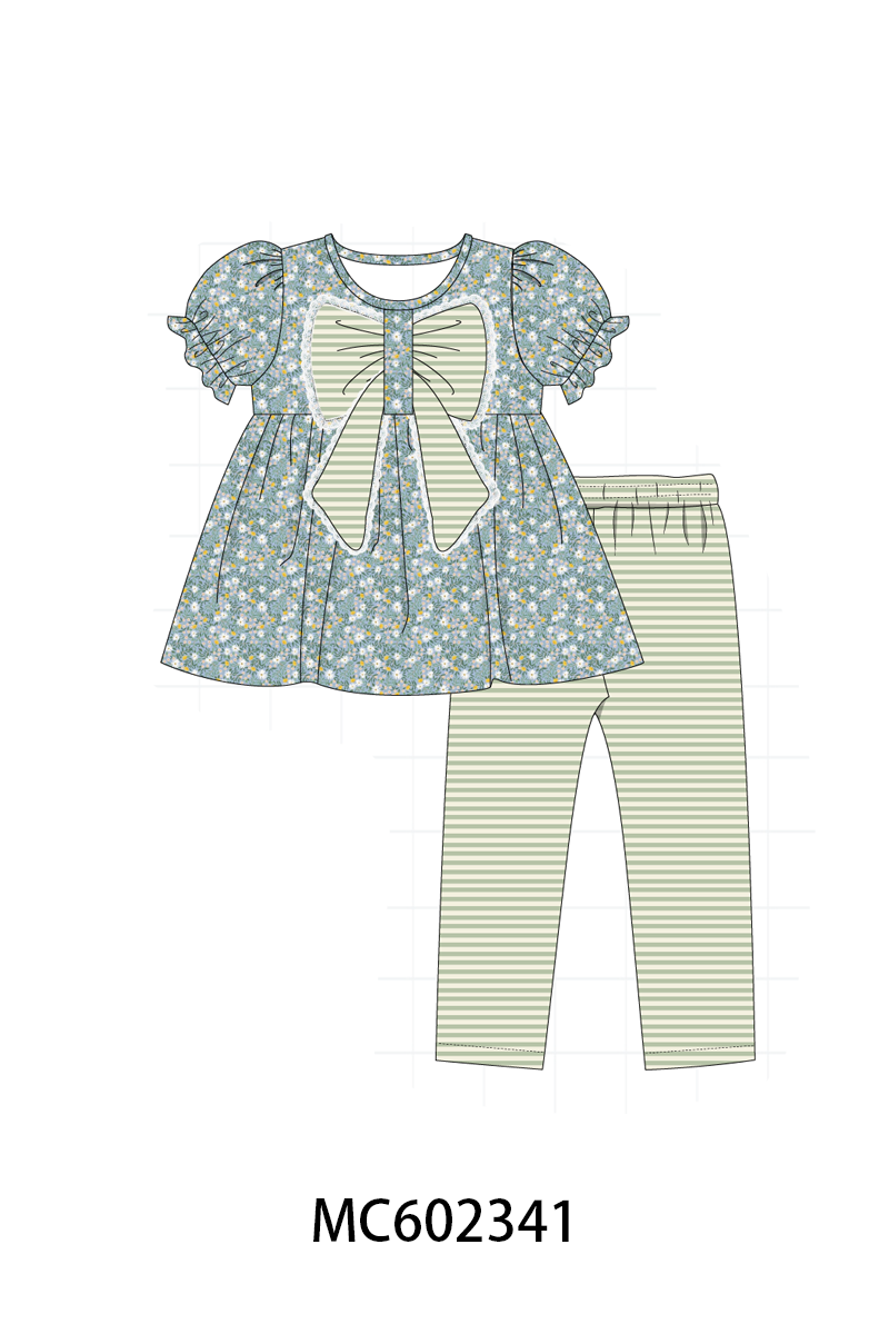 PO82 Teal floral lace bow stripe collection