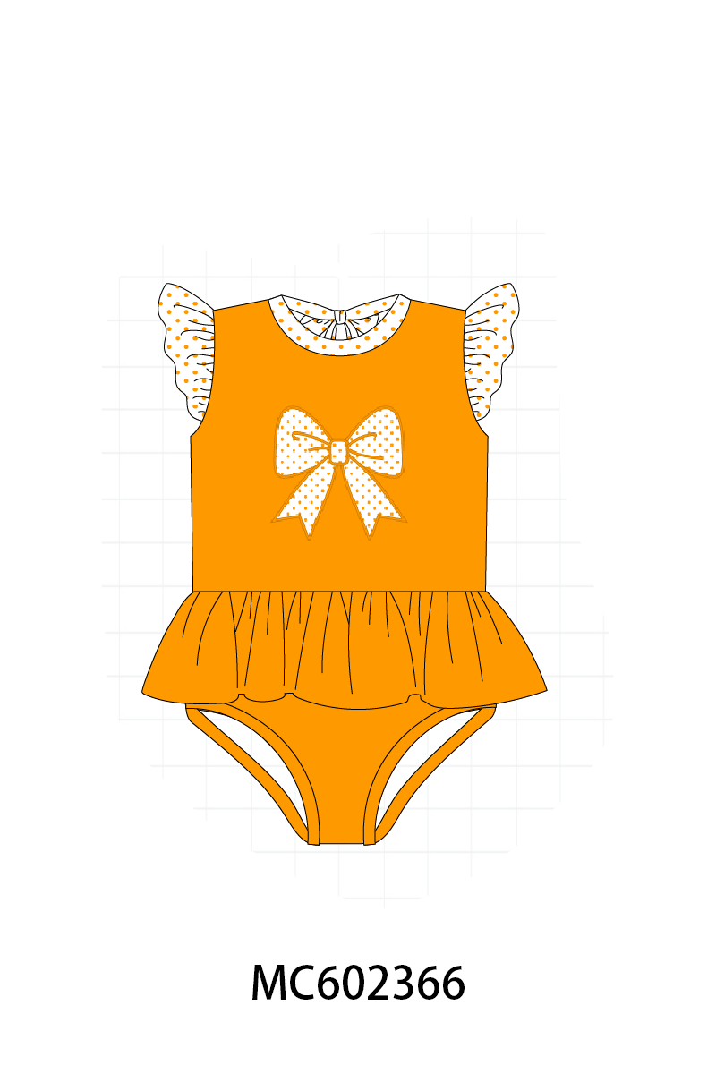 PO82 Orange Tennessee bow floral print ruffle swimsuit collection
