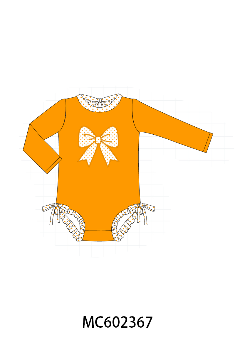 PO82 Orange Tennessee bow floral print ruffle swimsuit collection