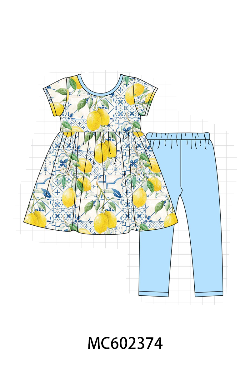 PO82 Blue lemon print bamboo pajama collection