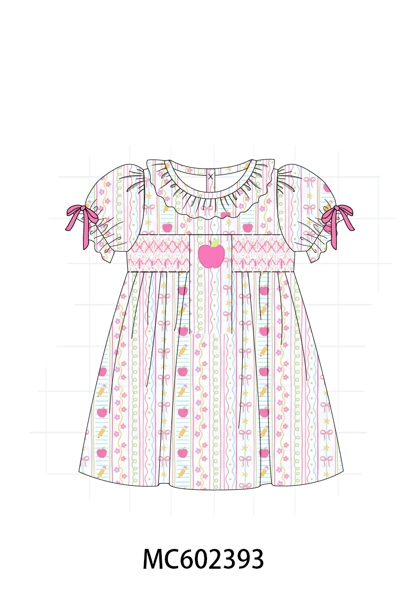 PO82 Pink&blue apple back to school smocked collection