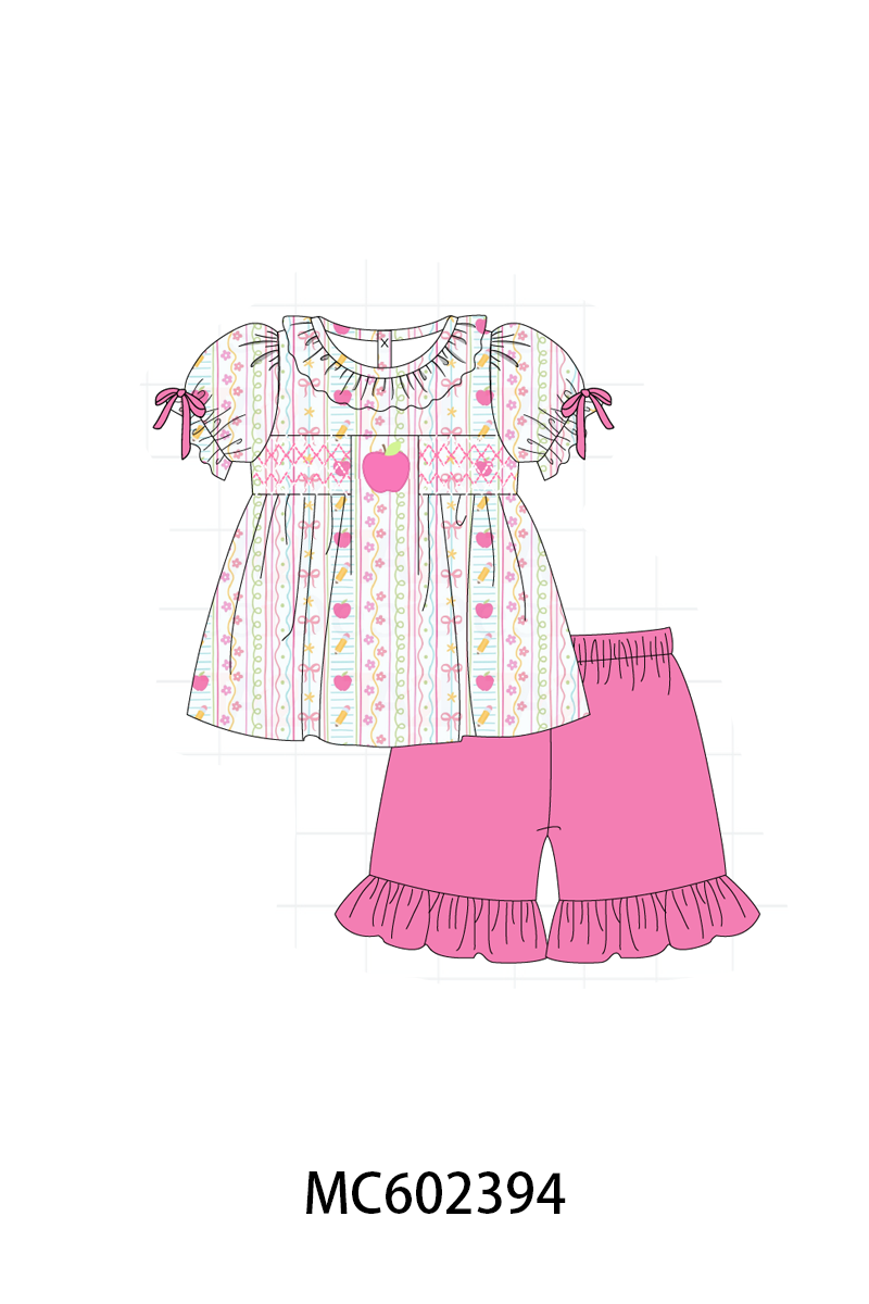 PO82 Pink&blue apple back to school smocked collection