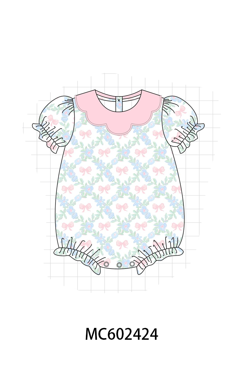 PO82 Pink bow floral print ruffle collection