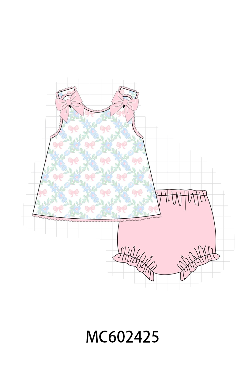 PO82 Pink bow floral print ruffle collection