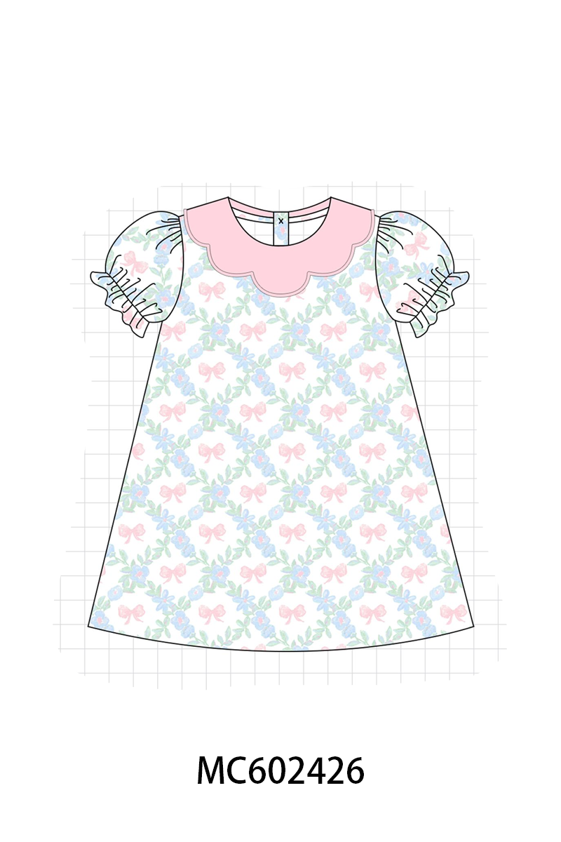 PO82 Pink bow floral print ruffle collection