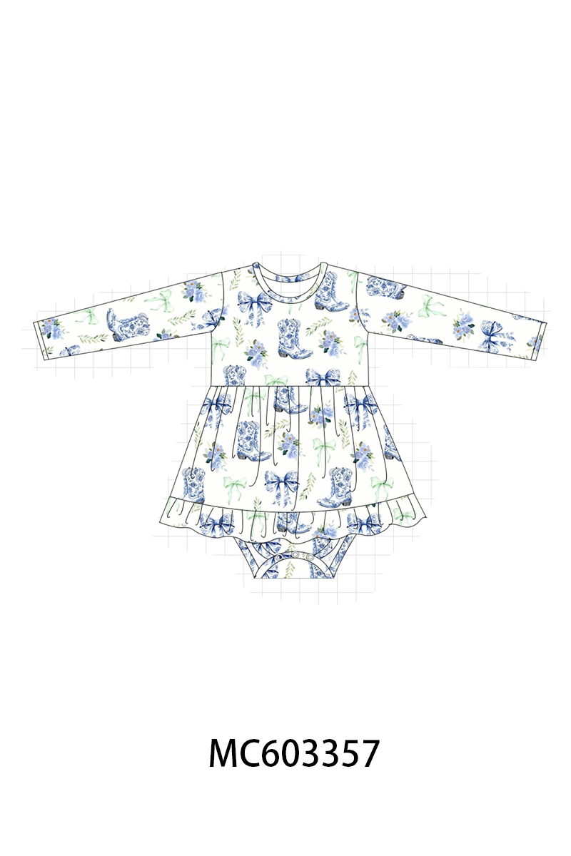 PO83 Blue bow boots bamboo collection