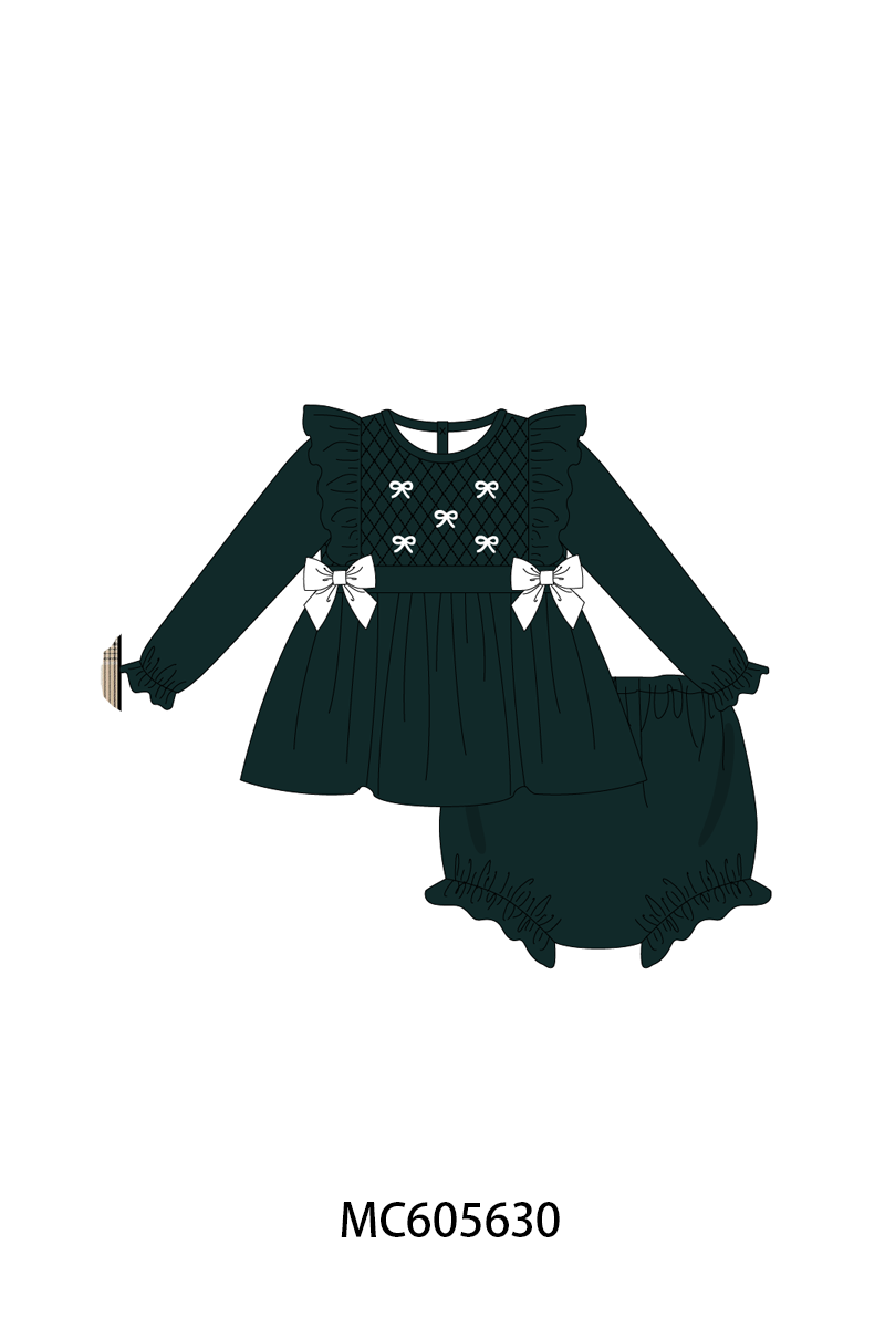 PO93 Forest velvet bow smocked ruffle collection