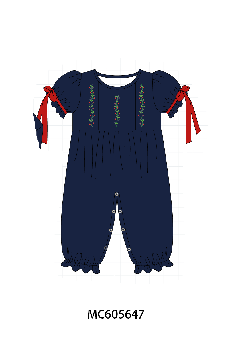 PO93 Navy holly embroidery collection