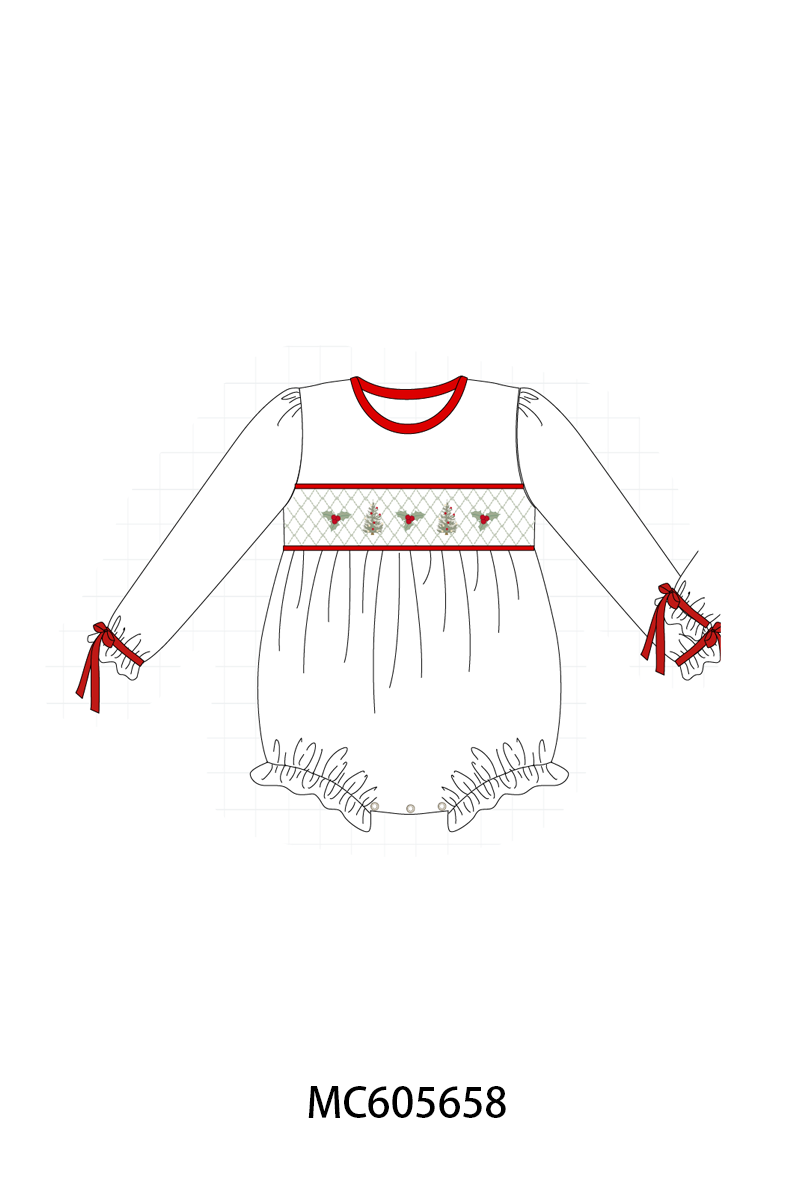 PO93 Red&sage christmas tree holly smocked collection