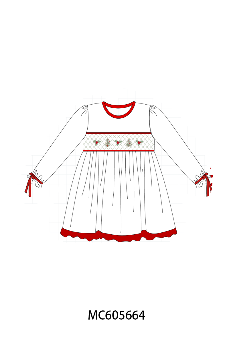 PO93 Red&sage christmas tree holly smocked collection