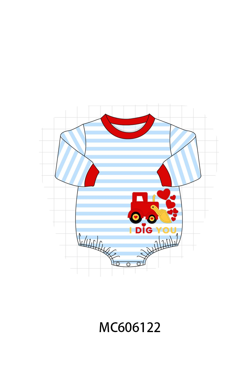 PO95 Blue stripe I dig you excavator applique collection