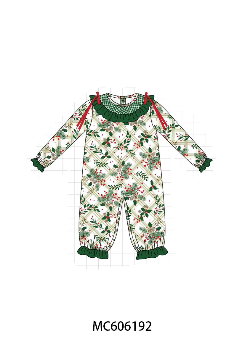 PO95 Forest christmas holly leaves smocked collection