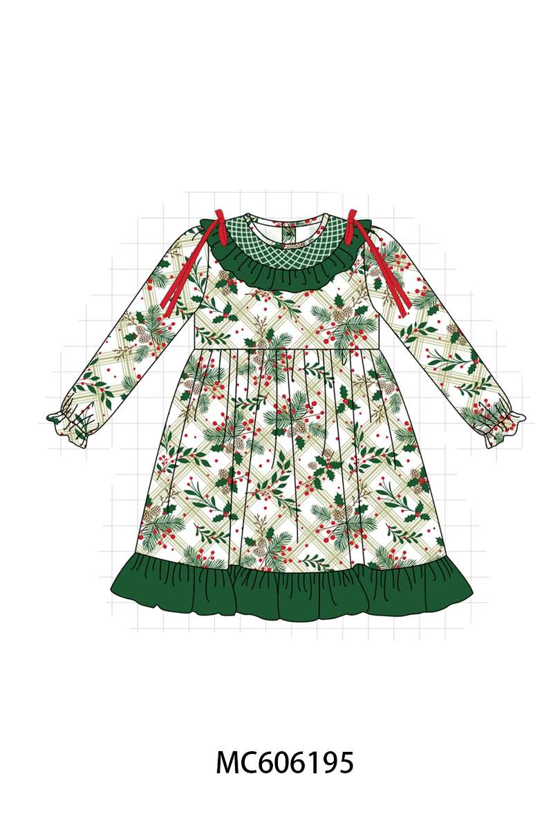 PO95 Forest christmas holly leaves smocked collection