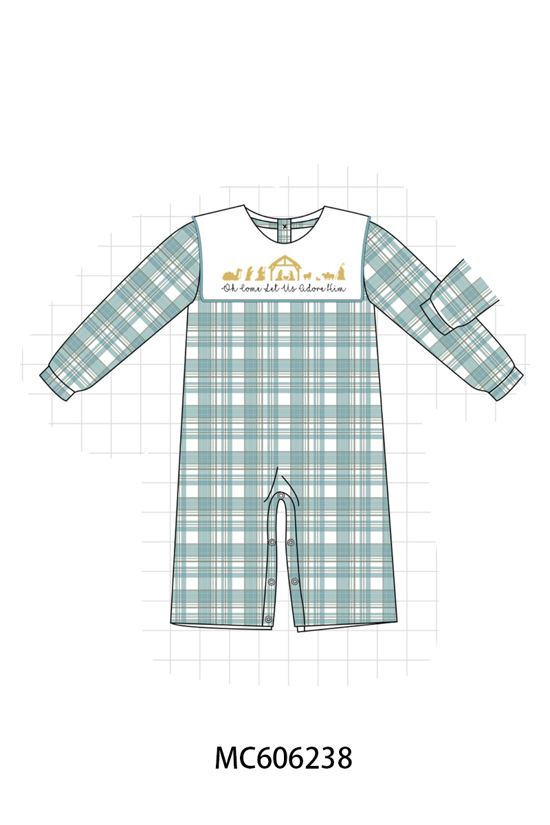 PO95 Teal nativity embroidery plaid collection