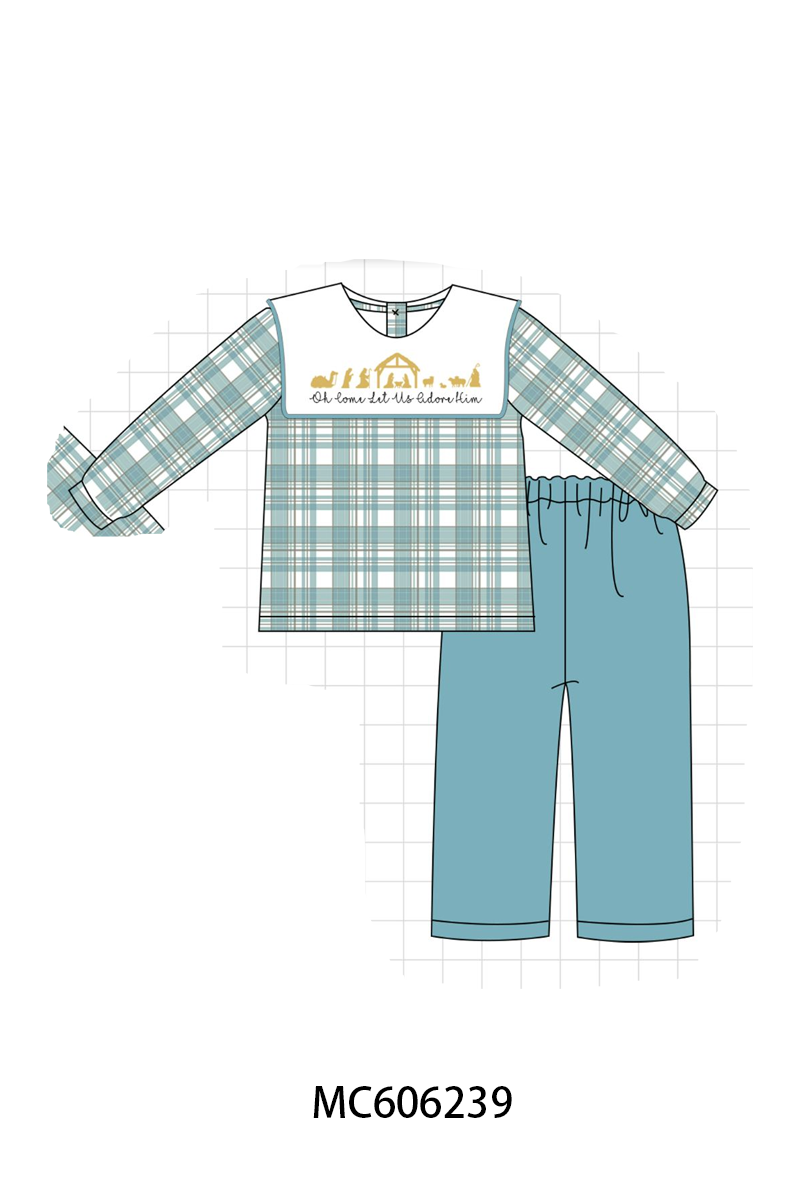 PO95 Teal nativity embroidery plaid collection