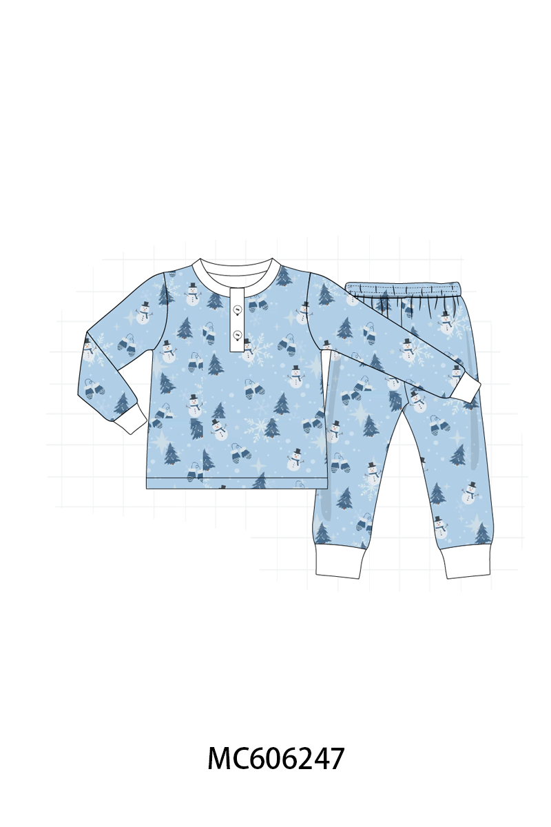 PO95 Blue snowman print pajama collection