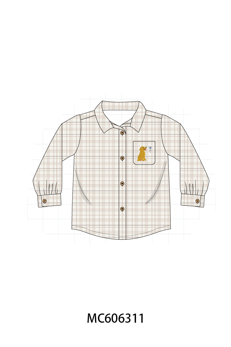 PO95 Brown puppy embroidery plaid collection