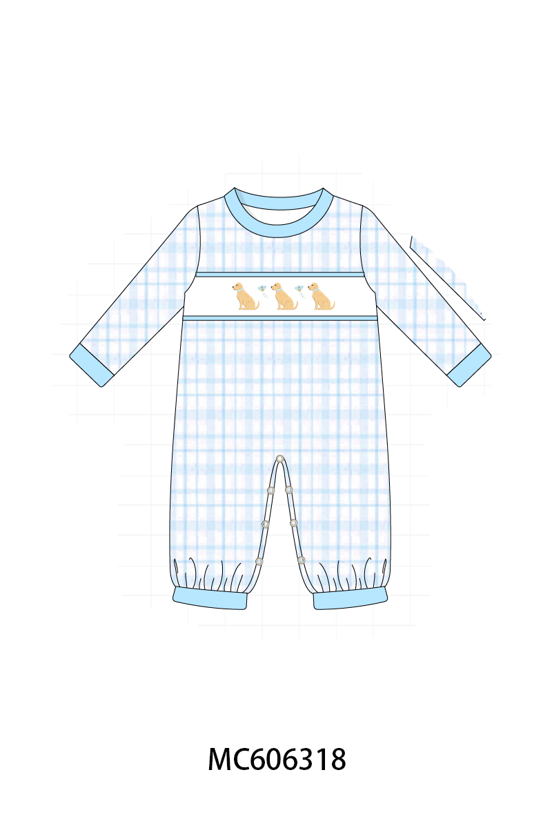 PO95 Blue puppy embroidery plaid collection