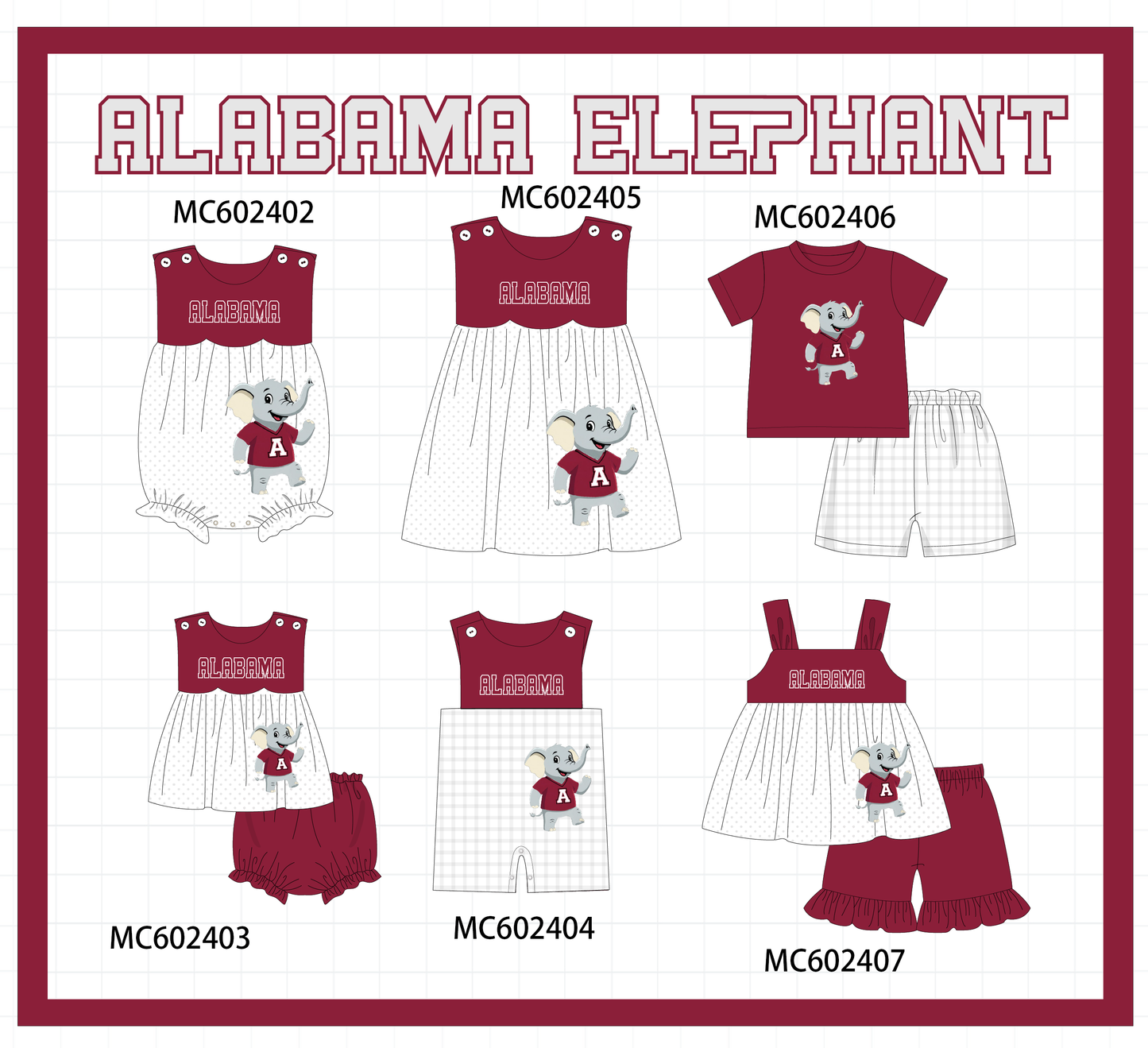 PO82 Maroon Alabama elephant embroidery collection