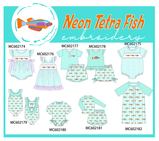 PO81 Mint neon tetra fish embroidery stripe ruffle collection