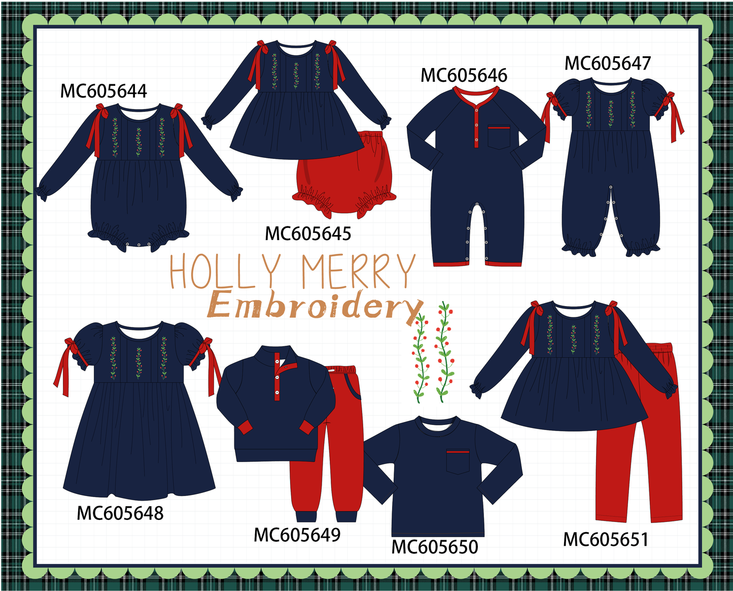 PO93 Navy holly embroidery collection