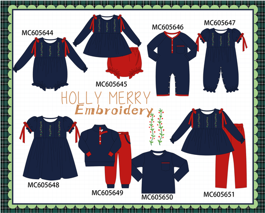 PO93 Navy holly embroidery collection