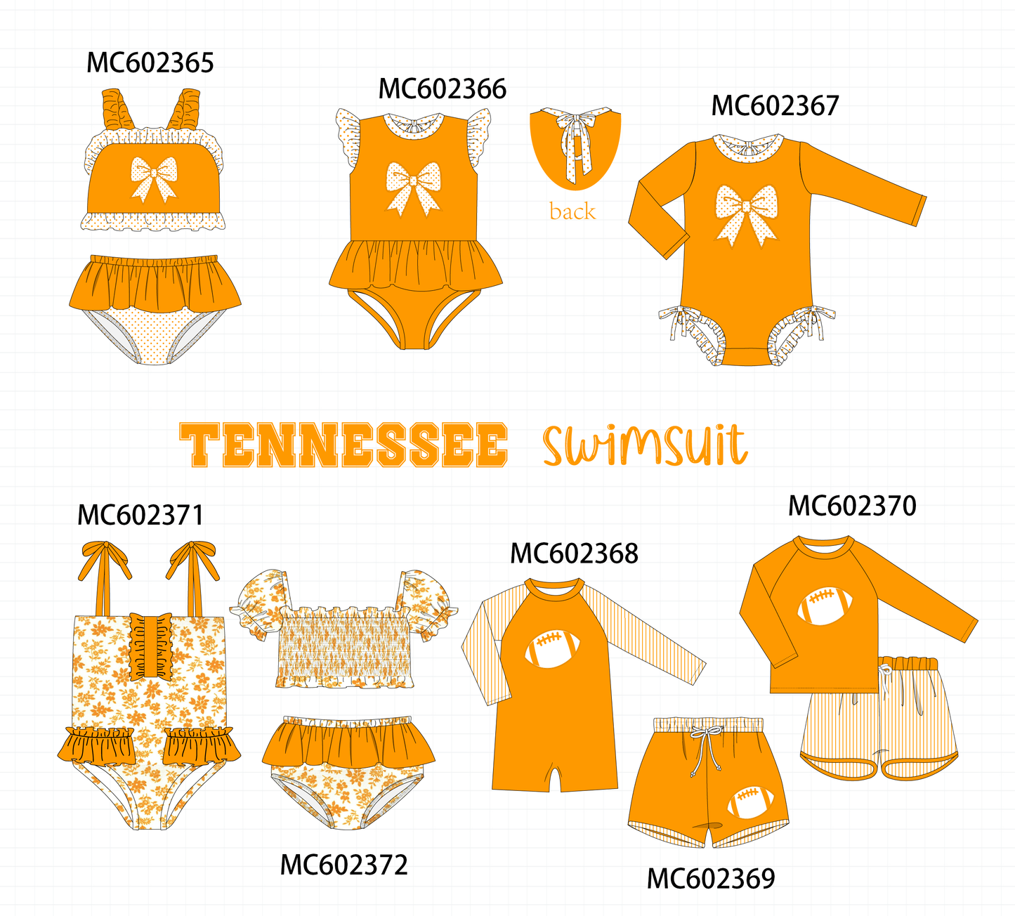 PO82 Orange Tennessee bow floral print ruffle swimsuit collection