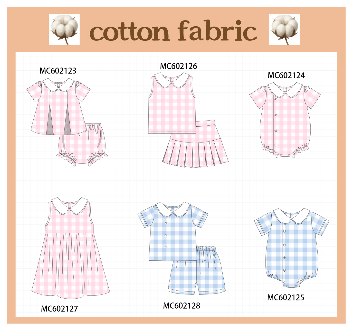 PO81 Pink&blue cotton peter pan collar gingham collection