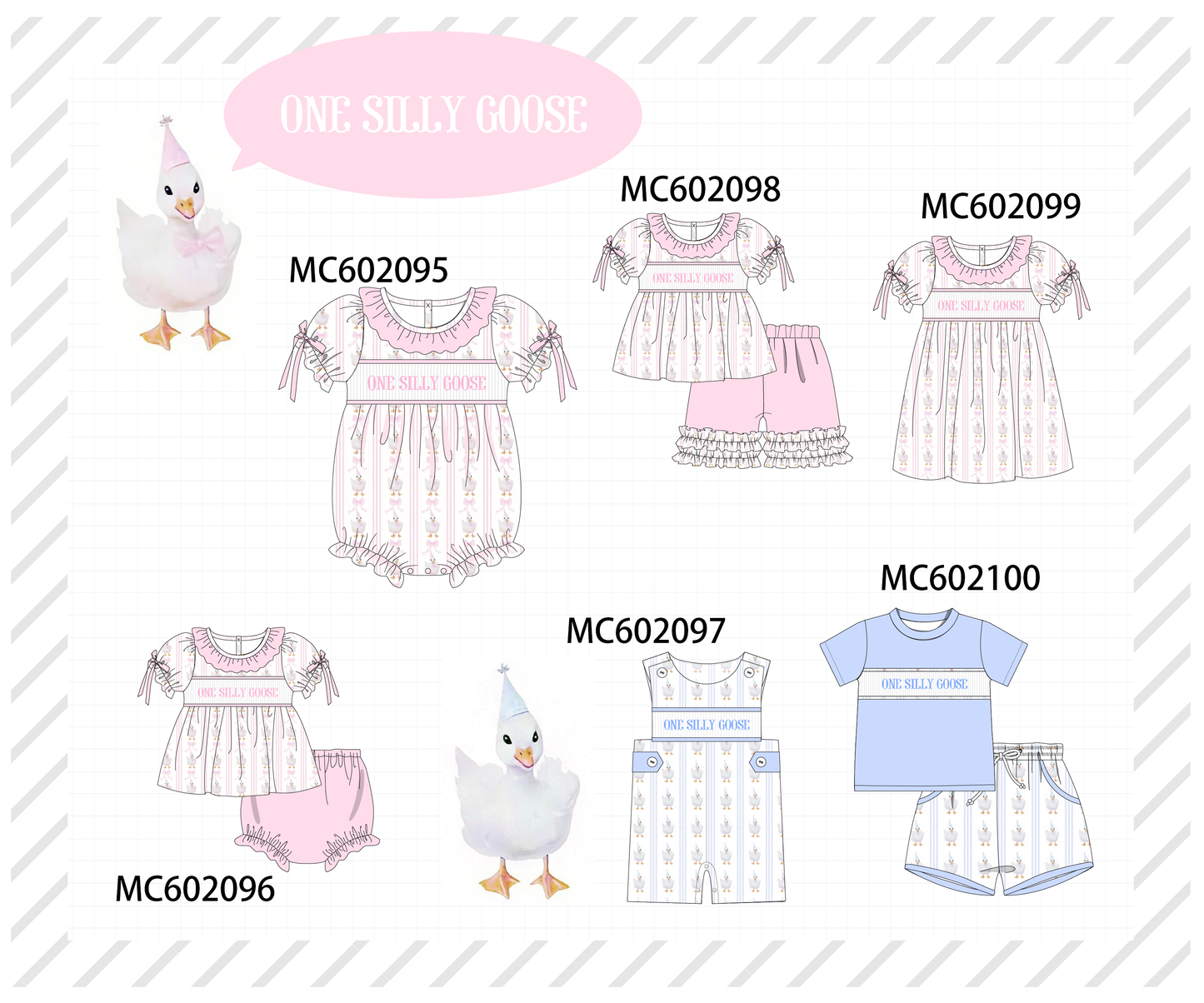PO81 Pink&blue one silly goose embroidery collection
