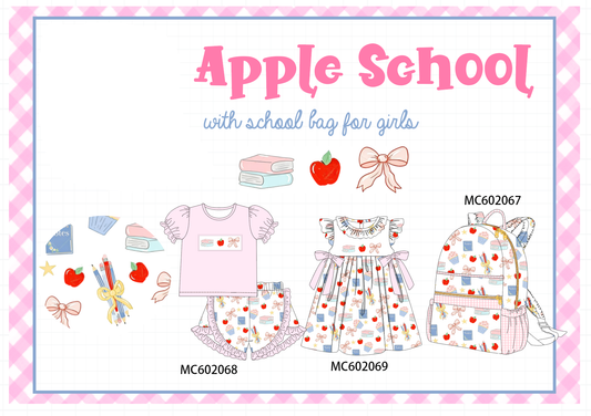 PO81 Pink back to school apple book bow embroidery collection
