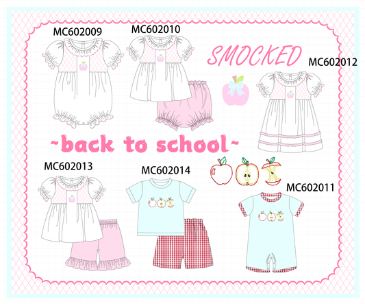 Pink back to school apple smocked ruffle collection