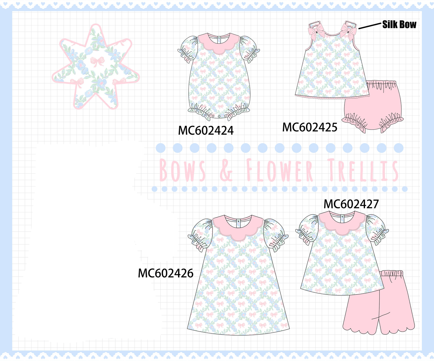 PO82 Pink bow floral print ruffle collection