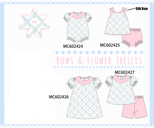 PO82 Pink bow floral print ruffle collection